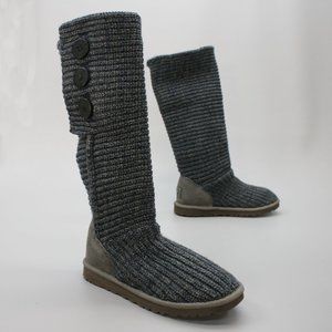 UGG Ladies 8 Classic Cardy Gray Knit Tall 3-Button Fold-down Winter Boots 5819